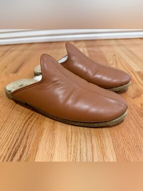 Handmade Leather Shearling Lined Mule Slippers Cognac Size 39